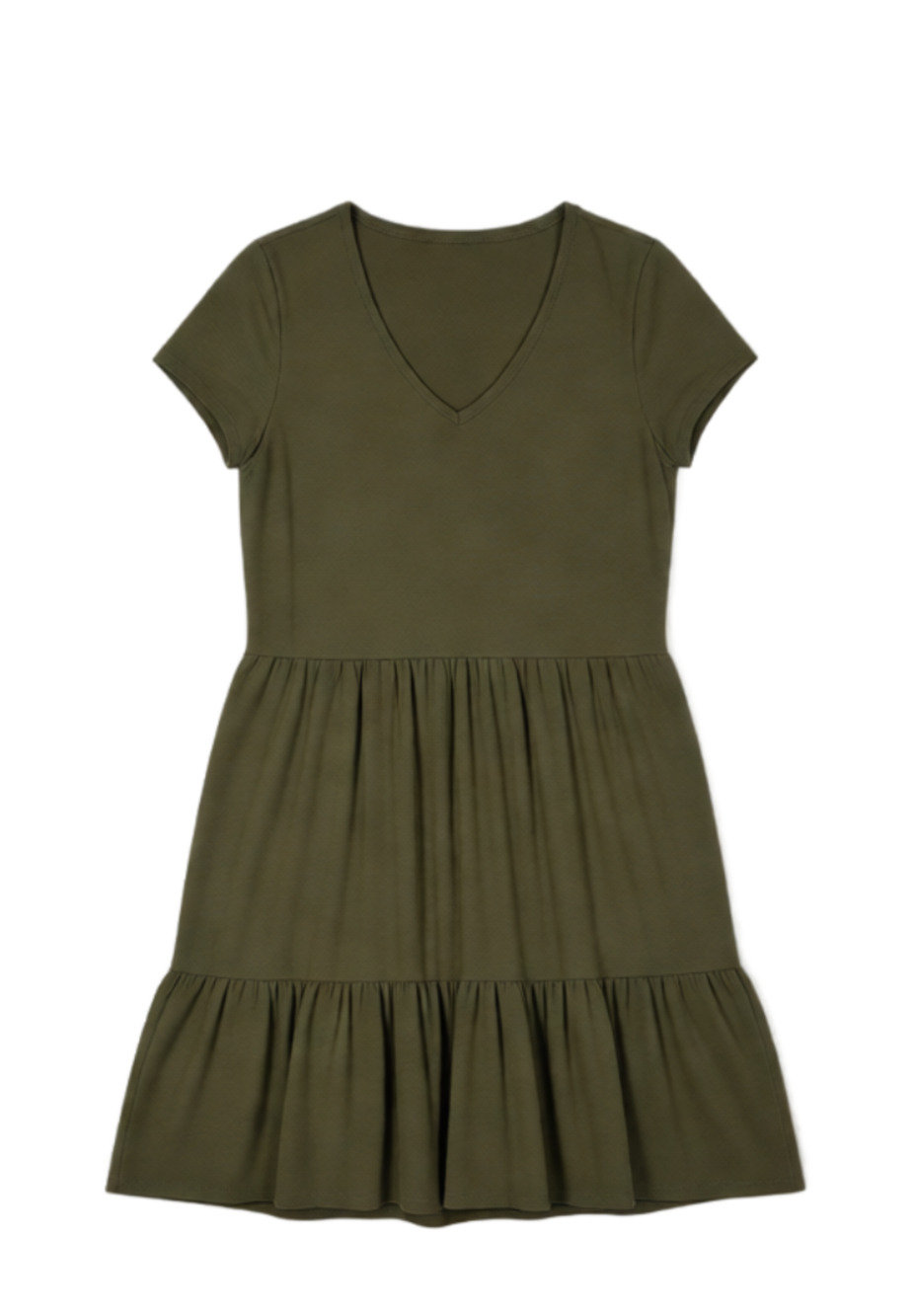 Toad&Co Marley Tiered Short-Sleeve V-Neck Dress Olive Green
